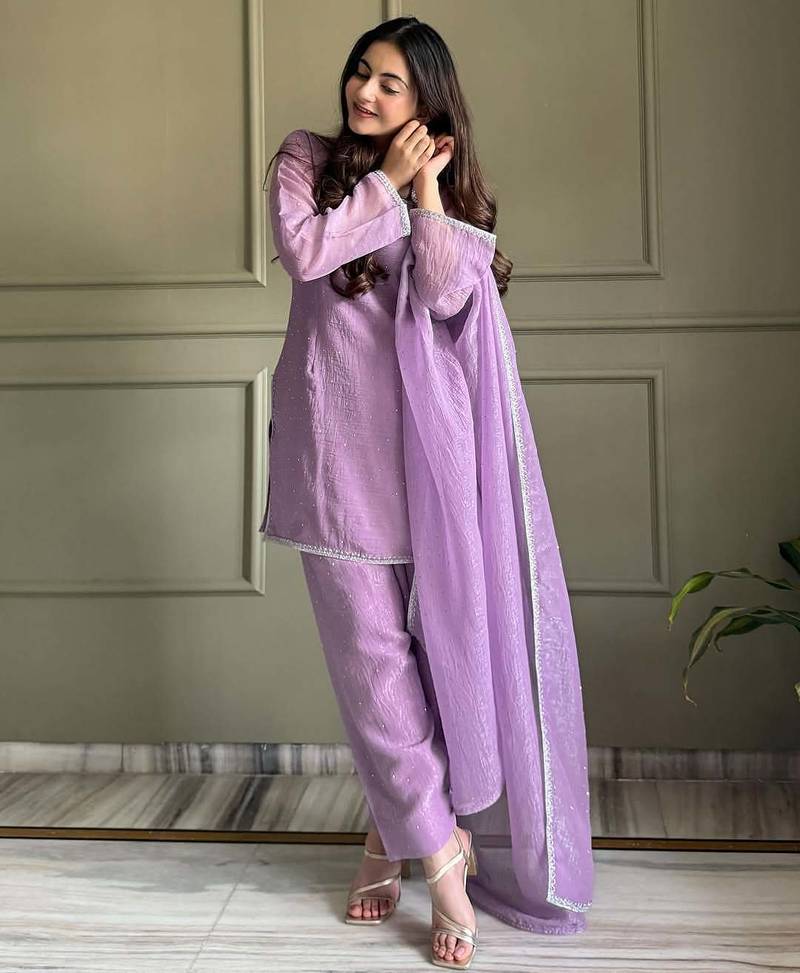 Onion zardosi work crunchy silk patiala salwar suit set with crunchy silk dupatta