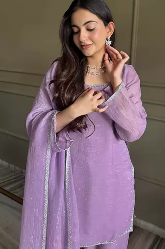 Onion zardosi work crunchy silk patiala salwar suit set with crunchy silk dupatta