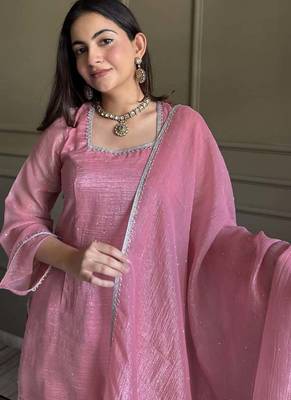 Pink zardosi work crunchy silk patiala salwar suit set with crunchy silk dupatta 3