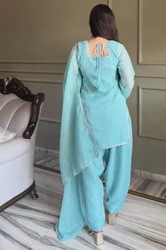 Rama zardosi work crunchy silk patiala salwar suit set with crunchy silk dupatta