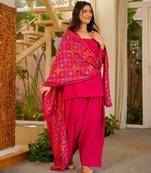 Rani embroidered silk crepe patiala set with chinnon dupatta