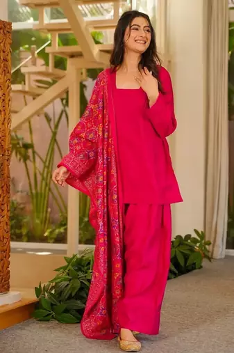 Rani embroidered silk crepe patiala set with chinnon dupatta