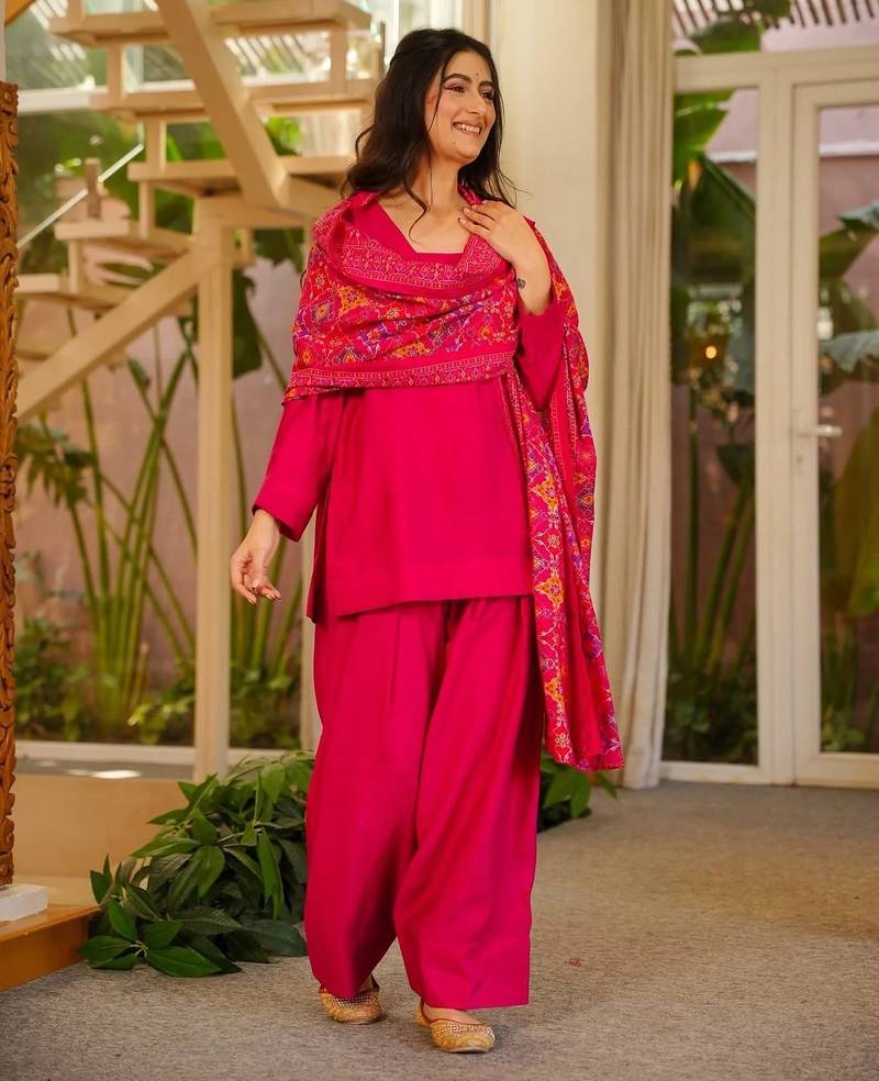 Rani embroidered silk crepe patiala set with chinnon dupatta