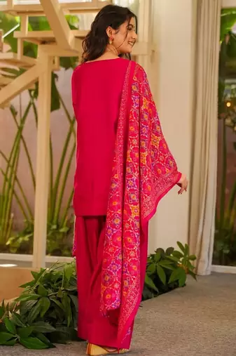 Rani embroidered silk crepe patiala set with chinnon dupatta