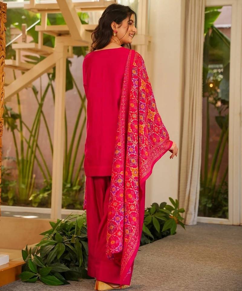 Rani embroidered silk crepe patiala set with chinnon dupatta
