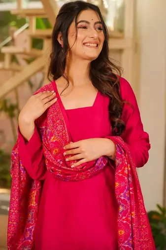 Rani embroidered silk crepe patiala set with chinnon dupatta