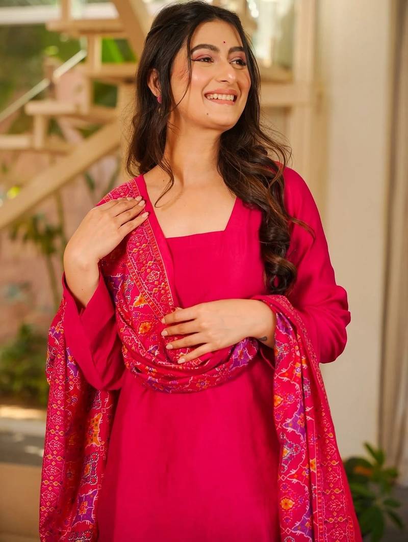 Rani embroidered silk crepe patiala set with chinnon dupatta