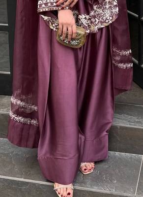Onion embroidery work silk crepe patiala pant suit set with net dupatta 5