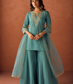 Rama embroidery work chanderi silk palazzo salwar suit set with organza silk dupatta