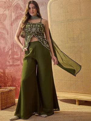 Green embroidery work georgette palazzo salwar suit set with georgette dupatta 1