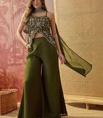 Green embroidery work georgette palazzo salwar suit set with georgette dupatta