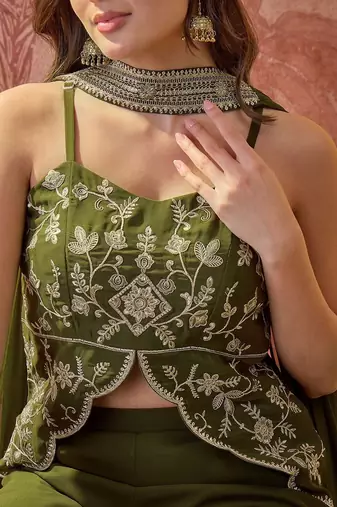 Green embroidery work georgette palazzo salwar suit set with georgette dupatta