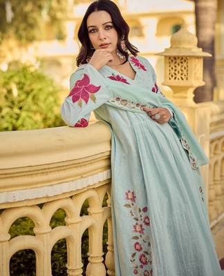 Rama embroidery work cotton butti stitched salwar suit set with chanderi dupatta 3
