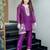 Purple beads work chinnon silk blend pant kurta set with koti