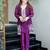 Purple beads work chinnon silk blend pant kurta set with koti