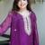 Purple beads work chinnon silk blend pant kurta set with koti