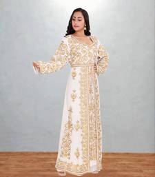 White & Gold Embroidered Moroccan Kaftan Dress