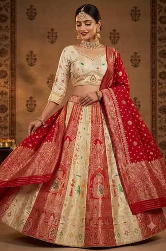 Red embroidered sequin lehenga choli with blouse
