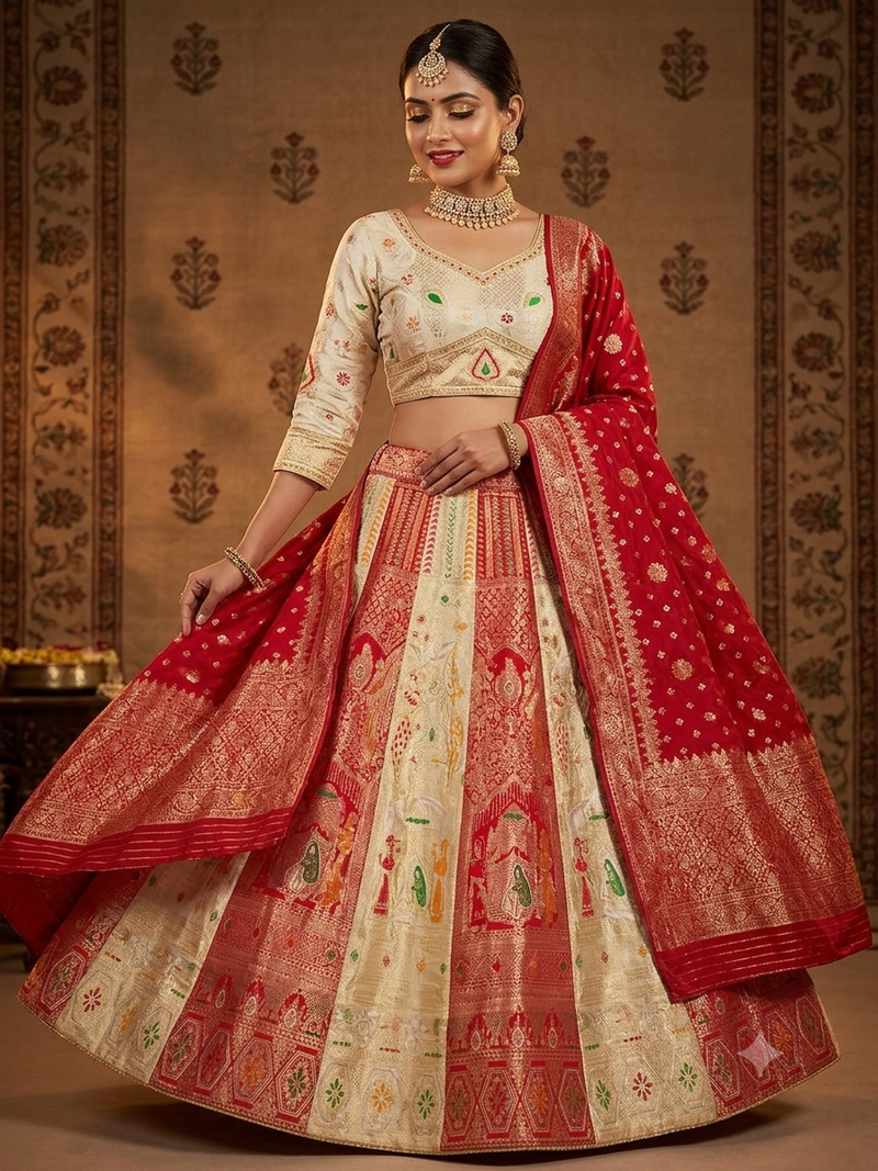 Red embroidered sequin lehenga choli with blouse
