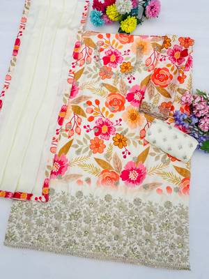 White embroidered chinon semi-stitched palazzo style salwar suit 3