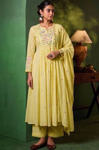 Women Floral Embroidered Empire Thread Work Kurta with Palazzos & With Dupatta
