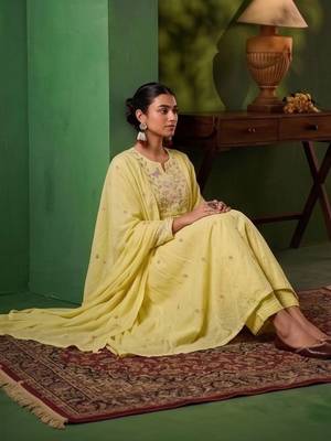 Women Floral Embroidered Empire Thread Work Kurta with Palazzos & With Dupatta 5