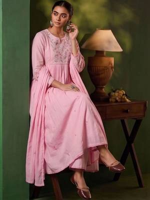 Women Floral Embroidered Empire Thread Work Kurta with Palazzos & With Dupatta 3