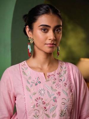 Women Floral Embroidered Empire Thread Work Kurta with Palazzos & With Dupatta 5