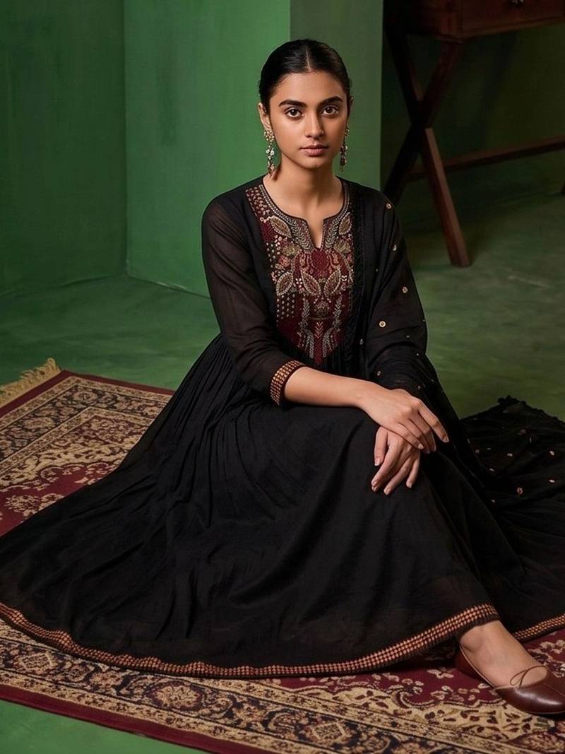 Women Ethnic Motifs Embroidered Empire Thread Work Kurta with Trousers & With Dupatta