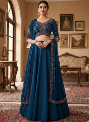 Women's  Black Silk Zari  Embroidery Work Lehenga Choli 1
