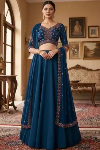 Women's  Black Silk Zari  Embroidery Work Lehenga Choli
