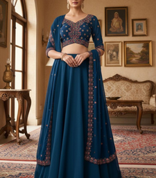 Women's  Black Silk Zari  Embroidery Work Lehenga Choli