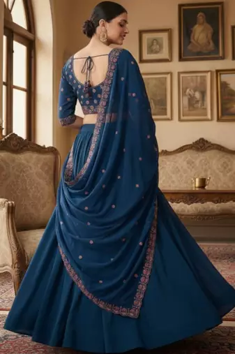 Women's  Black Silk Zari  Embroidery Work Lehenga Choli