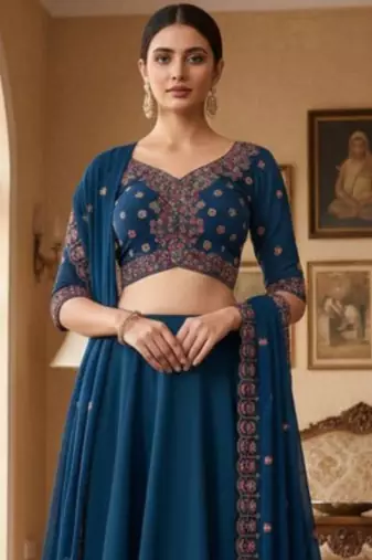 Women's  Black Silk Zari  Embroidery Work Lehenga Choli