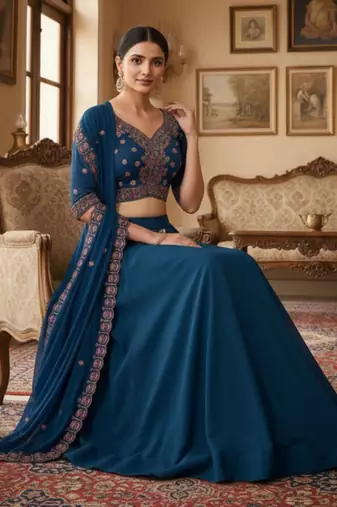 Women's  Black Silk Zari  Embroidery Work Lehenga Choli