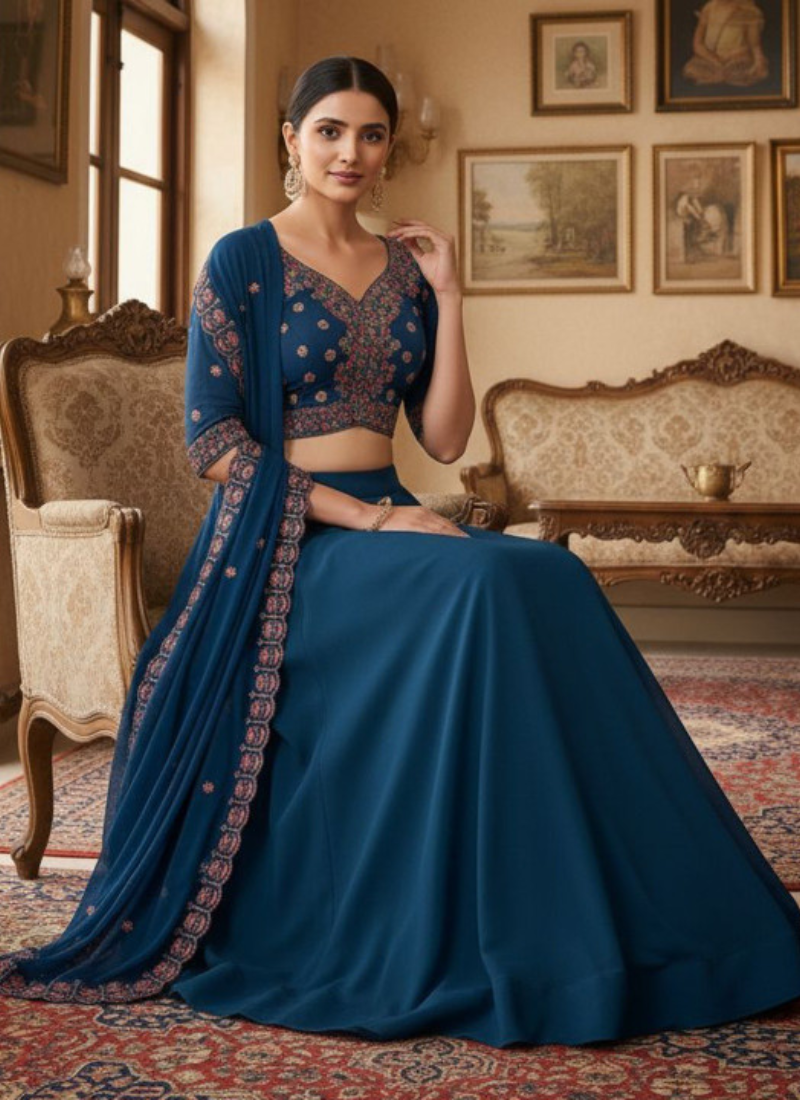 Women's  Black Silk Zari  Embroidery Work Lehenga Choli