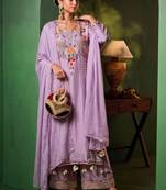 Women Floral Embroidered Regular Thread Work Chanderi Cotton Kurta with Palazzos & With Dupatta