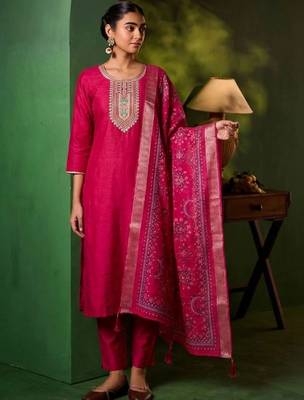 Women Ethnic Motifs Embroidered Regular Thread Work Kurta with Trousers & With Dupatta 1