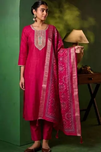 Women Ethnic Motifs Embroidered Regular Thread Work Kurta with Trousers & With Dupatta