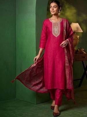 Women Ethnic Motifs Embroidered Regular Thread Work Kurta with Trousers & With Dupatta 6