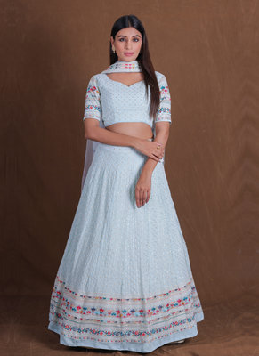 Women's  Sky Blue Silk Zari  Embroidery Work Lehenga Choli 1
