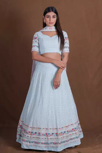 Women's  Sky Blue Silk Zari  Embroidery Work Lehenga Choli