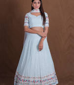 Women's  Sky Blue Silk Zari  Embroidery Work Lehenga Choli