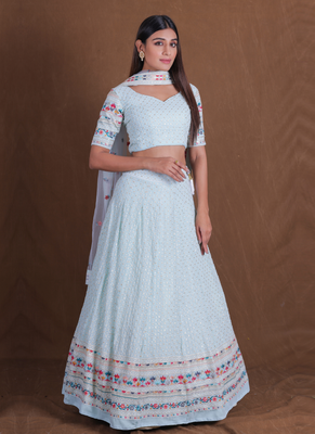 Women's  Sky Blue Silk Zari  Embroidery Work Lehenga Choli 2