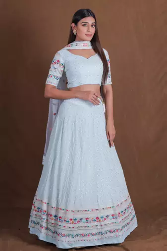 Women's  Sky Blue Silk Zari  Embroidery Work Lehenga Choli