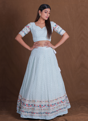 Women's  Sky Blue Silk Zari  Embroidery Work Lehenga Choli 3