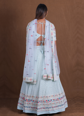 Women's  Sky Blue Silk Zari  Embroidery Work Lehenga Choli 4