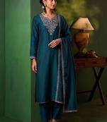 Women Ethnic Motifs Embroidered Regular Thread Work Kurta with Trousers & With Dupatta