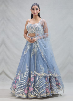 Women's  Sky Blue Net Zari  Embroidery Work Lehenga Choli 1
