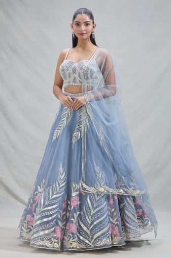 Women's  Sky Blue Net Zari  Embroidery Work Lehenga Choli